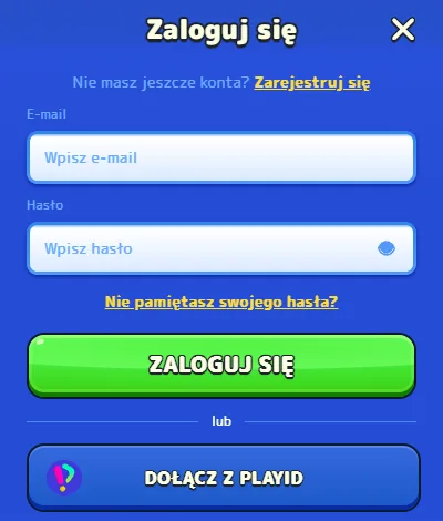 Pistolo kasyno login – formularz z polami e-mail i hasło oraz przyciskiem Dołącz z PlayID